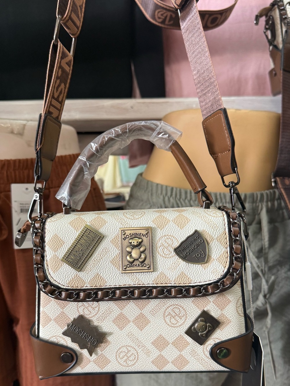 Women's Beige & Brown Patterned Crossbody Shoulder Bag